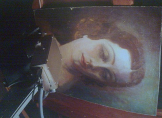 Assetto di misurazione EDXRF su dipinto in corso d'indagine - Gallerie Leonardo da Vinci 