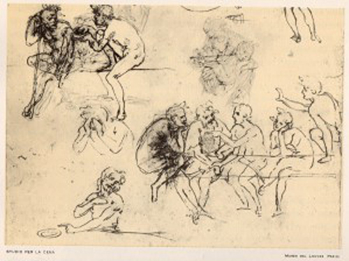 Disegno anatomico di Leonardo da Vinci, Etudes de figures masculines nues et étude d’hygromètre, parte della collezione del dipartimento delle arti grafiche.