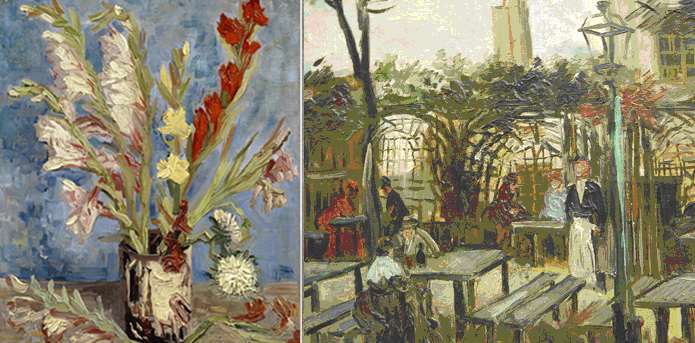 Detail, painting with Gladioli - Terrace of a Caf in Montmartre, Musée d'Orsay - 1886