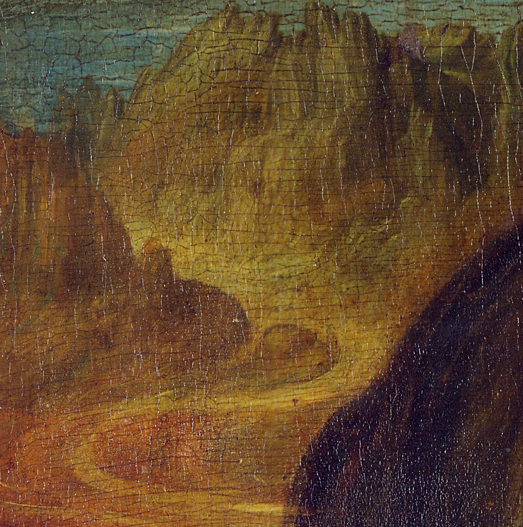 Dettaglio celato nell’Autoritratto Giovanile di Leonardo da Vinci che mostra un ponte ad arco, simile a quello presente nella Gioconda
