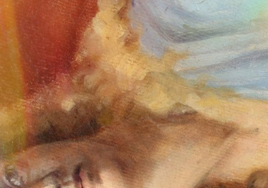 Autoritratto Giovanile di Leonardo da Vinci con il dettaglio celato di un ponte ad arco nel paesaggio del Valdarno, simile a quello della Gioconda.