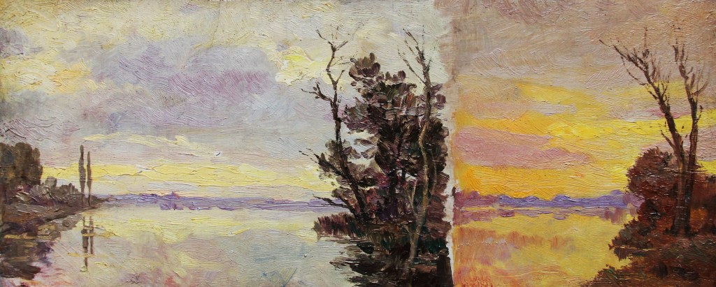 Studio di Paesaggio (1870) di Claude Monet, che riflette l'uso della luce e del colore tipico dell'Impressionismo.