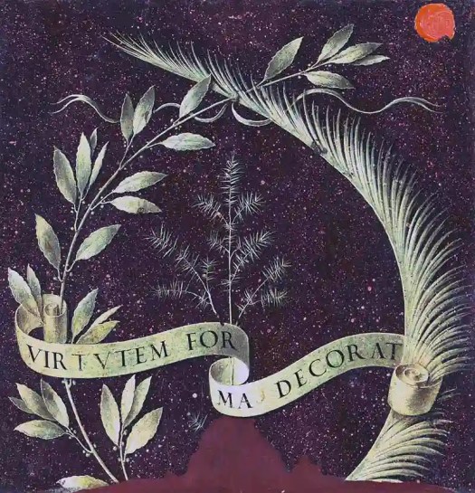 Logo ufficiale Gallerie Leonardo da Vinci - Virtual Museum. Scritta Virtutem Forma Decorat di Leonardo in colori vivaci