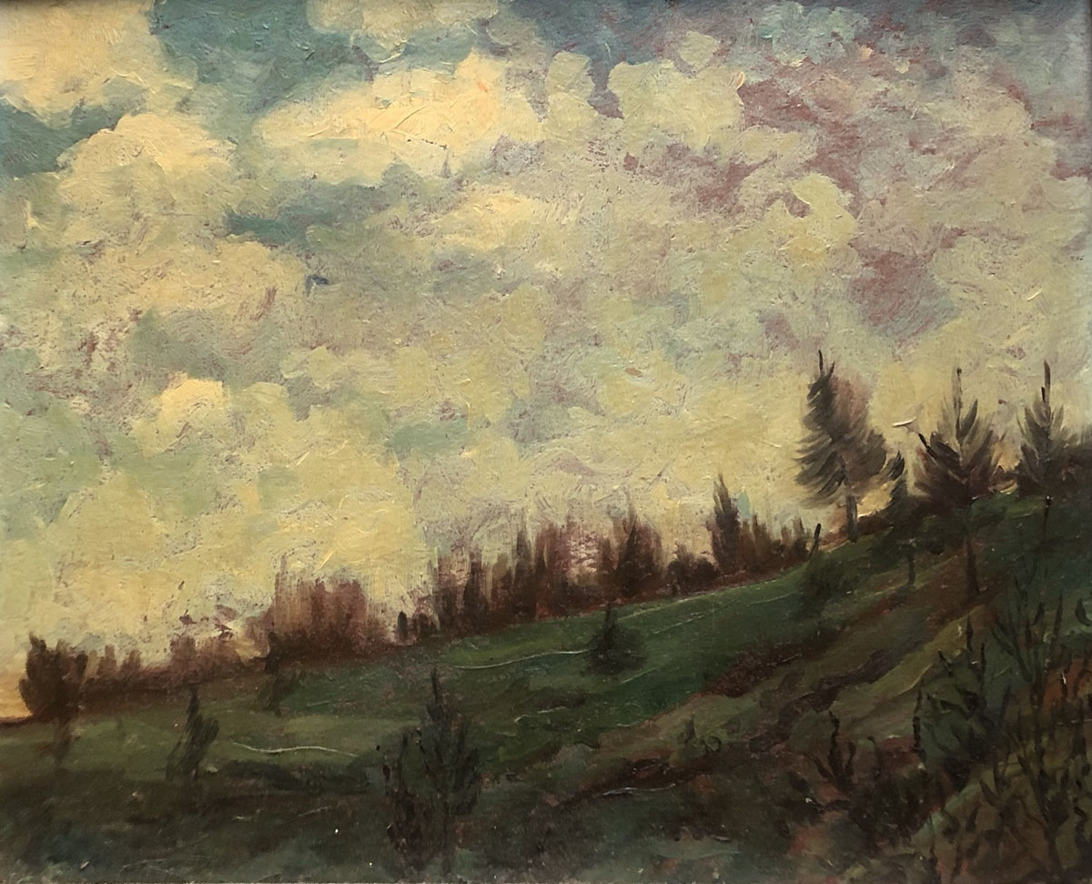 Paesaggio con promontorio attribuito a Pablo Ruiz Picasso, studio giovanile su cartone