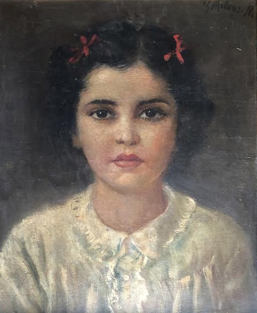 Ritratto giovanile di Lola Picasso con chiocche rosse,olio su tavola, Malaga 1893-1894