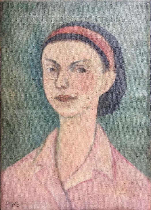 Autoritratto di Paula Modersohn-Becker con fascia rossa, studio su tela, Parigi 1906